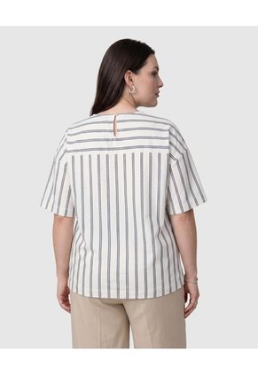 Blusa De Rayas Cuello Redondo Mujer Curvy  Para Mujer Azul Patprimo