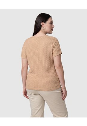 Camiseta Cuello V Textura Mujer Curvy  Para Mujer Beige Patprimo