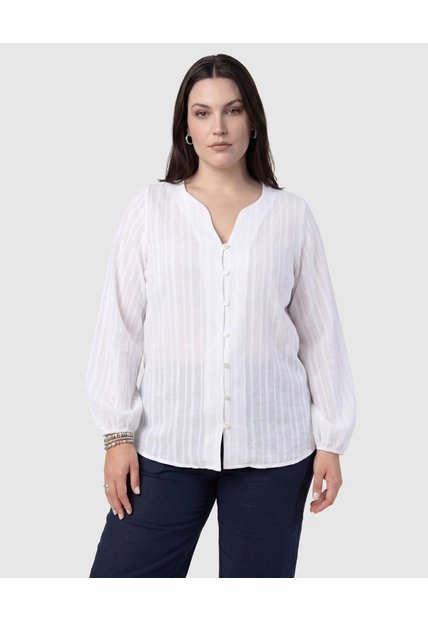 Blusa Botones Manga Larga Mujer Curvy  Para Mujer Blanco Patprimo