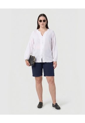 Blusa Botones Manga Larga Mujer Curvy  Para Mujer Blanco Patprimo