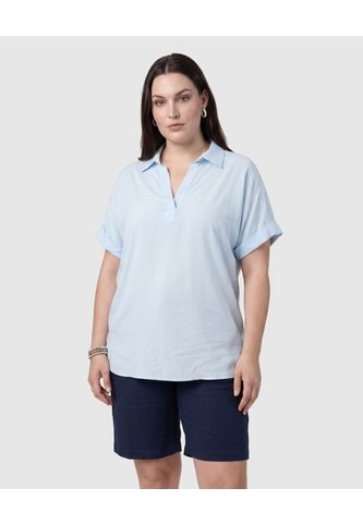 Blusa Casual Con Cuello Camisero Mujer Curvy  Para Mujer Azul Patprimo Patprimo