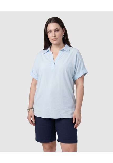 Blusa Casual Con Cuello Camisero Mujer Curvy  Para Mujer Azul Patprimo