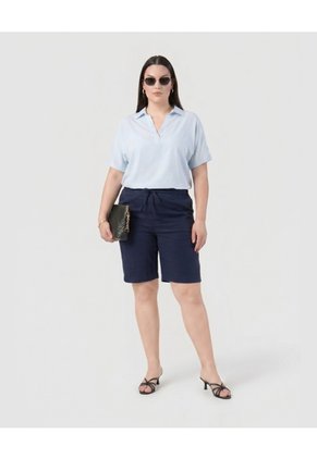 Blusa Casual Con Cuello Camisero Mujer Curvy  Para Mujer Azul Patprimo