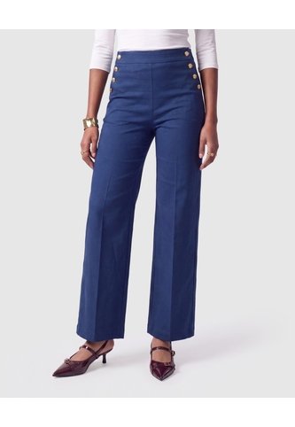 Pantalón Wide Leg Con Botones Mujer  Para Mujer Azul Patprimo Patprimo