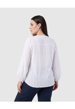 Blusa Botones Manga Larga Mujer Curvy  Para Mujer Blanco Patprimo