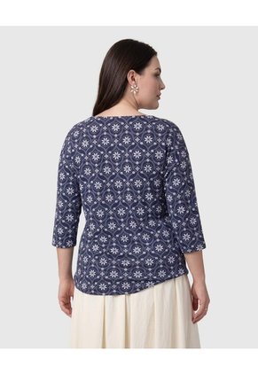 Camiseta Manga Tres Cuartos Mujer Curvy  Para Mujer Azul Patprimo