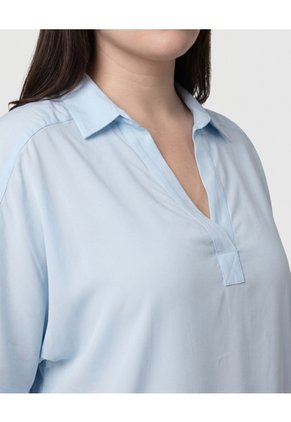 Blusa Casual Con Cuello Camisero Mujer Curvy  Para Mujer Azul Patprimo
