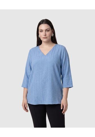 Blusa Con Textura Y Cuello En V Mujer Curvy  Para Mujer Azul Patprimo Patprimo