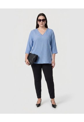 Blusa Con Textura Y Cuello En V Mujer Curvy  Para Mujer Azul Patprimo