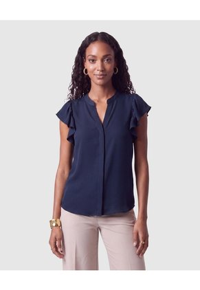 Blusa Cuello Mao Con Boleros Mujer Para Mujer Azul Patprimo