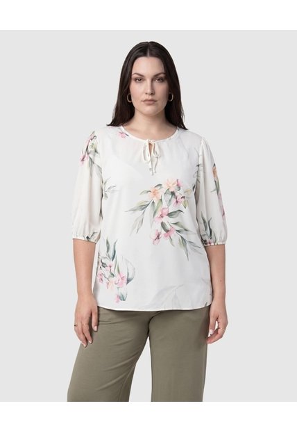 Blusa Manga Tres Cuartos Con Lazos Mujer Curvy  Para Mujer Verde Patprimo