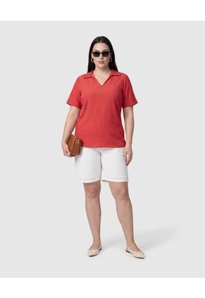 Blusa Texturizada Con Cuello Camisero Mujer Curvy Para Mujer Rojo Patprimo