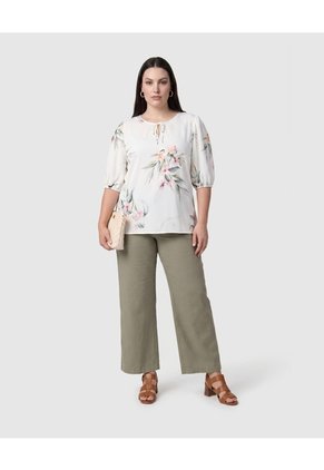 Blusa Manga Tres Cuartos Con Lazos Mujer Curvy  Para Mujer Verde Patprimo