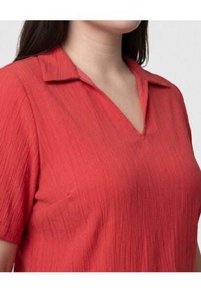 Blusa Texturizada Con Cuello Camisero Mujer Curvy Para Mujer Rojo Patprimo