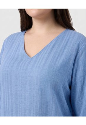 Blusa Con Textura Y Cuello En V Mujer Curvy  Para Mujer Azul Patprimo