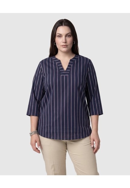 Blusa A Rayas Con Escote En V Mujer Curvy  Para Mujer Azul Patprimo
