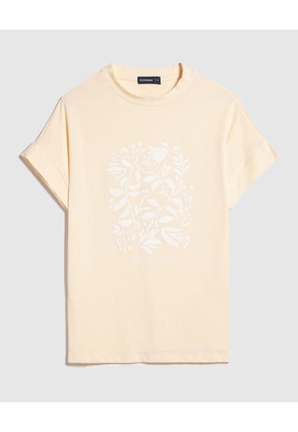 Camiseta Para Mujer Manga Corta Cuello Redondo Color Crema Marca Patprimo #30093645