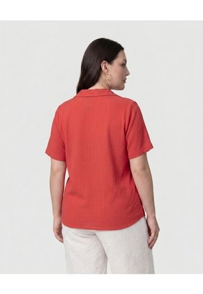 Blusa Texturizada Con Cuello Camisero Mujer Curvy Para Mujer Rojo Patprimo