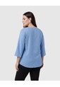 Blusa Con Textura Y Cuello En V Mujer Curvy  Para Mujer Azul Patprimo de Patprimo