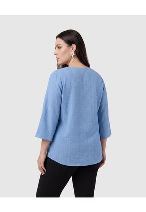Blusa Con Textura Y Cuello En V Mujer Curvy  Para Mujer Azul Patprimo
