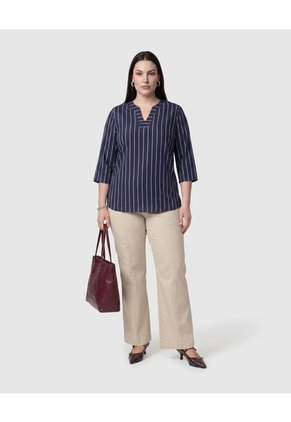 Blusa A Rayas Con Escote En V Mujer Curvy  Para Mujer Azul Patprimo
