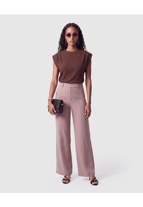 Pantalón Wide Leg Con Costura Mujer Para Mujer Beige Patprimo