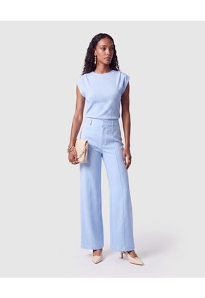 Pantalón Wide Leg Con Costura Mujer  Para Mujer Azul Patprimo