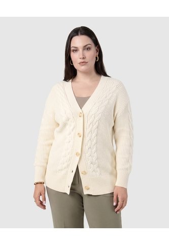 Cárdigan De Punto Con Textura Para Mujer Curvy  Para Mujer Crema Patprimo Patprimo