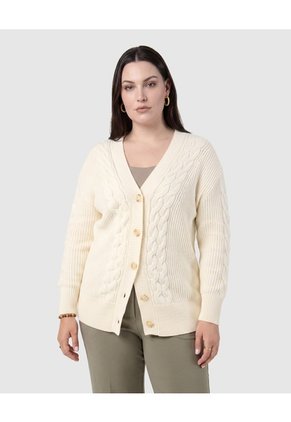 Cárdigan De Punto Con Textura Para Mujer Curvy Para Mujer Crema Patprimo