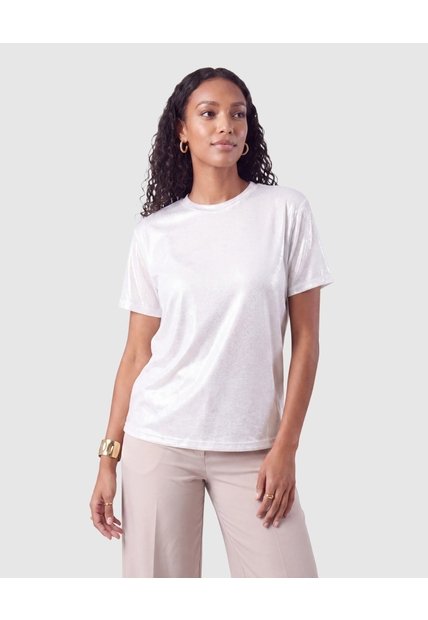 Camiseta Manga Corta Metalizada Mujer  Para Mujer Gris Patprimo
