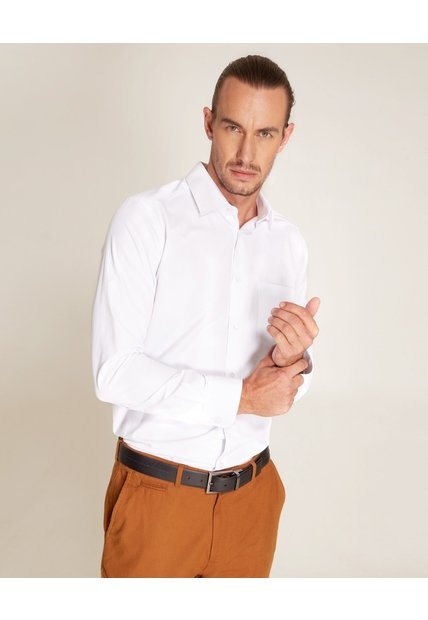 Camisa Unicolor De Manga Larga Hombre  Para Hombre Blanco Patprimo