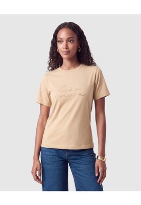 Camiseta Con Detalle Frontal Mujer Para Mujer Café Patprimo