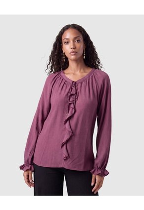 Blusa Manga Larga Con Boleros Mujer Para Mujer Morado Patprimo