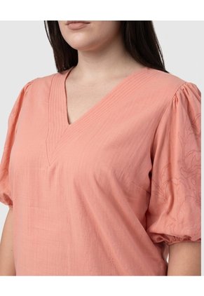 Blusa Cuello V Mangas Bordadas Mujer Curvy  Para Mujer Rosa Patprimo