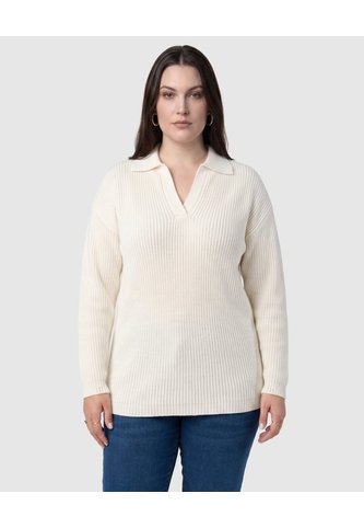 Suéter De Punto Con Cuello Tipo Polo Para Mujer Curvy  Para Mujer Blanco Patprimo Patprimo