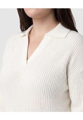 Suéter De Punto Con Cuello Tipo Polo Para Mujer Curvy  Para Mujer Blanco Patprimo