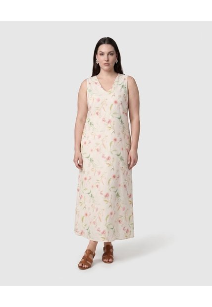Vestido Largo Estampado De Corte Recto Para Mujer Curvy  Para Mujer Crema Patprimo