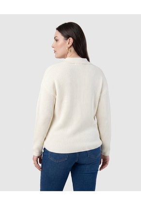 Suéter De Punto Con Cuello Tipo Polo Para Mujer Curvy  Para Mujer Blanco Patprimo