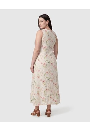 Vestido Largo Estampado De Corte Recto Para Mujer Curvy Para Mujer Crema Patprimo