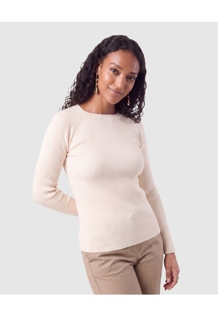 Saco Tejido Acanalado Cuello Redondo Mujer  Para Mujer Crema Patprimo