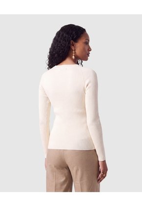 Saco Tejido Acanalado Cuello Redondo Mujer  Para Mujer Crema Patprimo