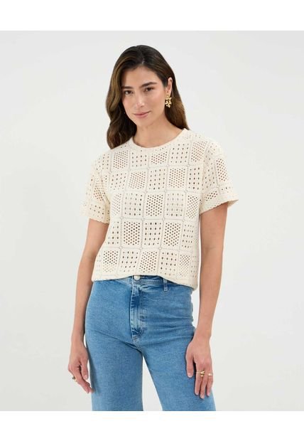 Camiseta Para Mujer Manga Corta Cuello Redondo Color Crema Marca Patprimo #30093674