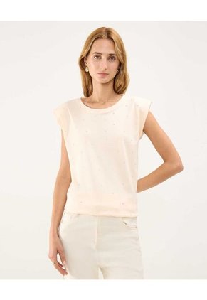 Camiseta Para Mujer Manga Sisa Cuello Redondo Color Beige Marca Patprimo #30093581