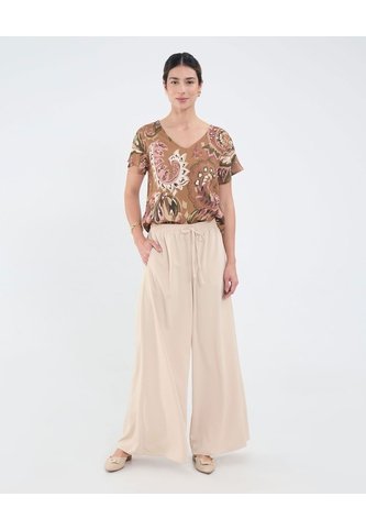 Pantalón Fluido Unicolor  Para Mujer Beige Patprimo Patprimo