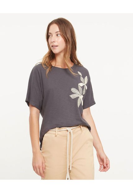 Camiseta Para Mujer Manga Corta Color Gris Oscuro Marca Patprimo #30093350