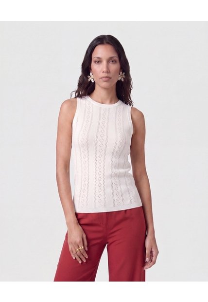 Camiseta Sin Mangas Tejido Calado   Para Mujer Blanco Patprimo