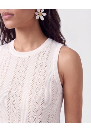 Camiseta Sin Mangas Tejido Calado Para Mujer Blanco Patprimo
