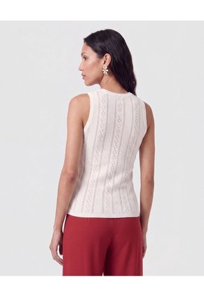 Camiseta Sin Mangas Tejido Calado Para Mujer Blanco Patprimo