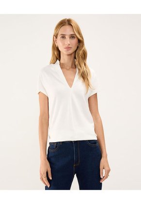 Camiseta Para Mujer Manga Corta Cuello V Color Hueso Marca Patprimo #30093546