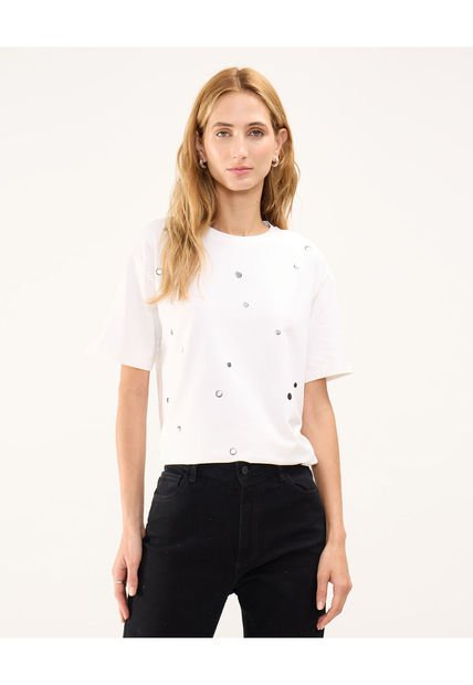 Camiseta Para Mujer Manga Corta Cuello Redondo Color Blanco Marca Patprimo #30093617